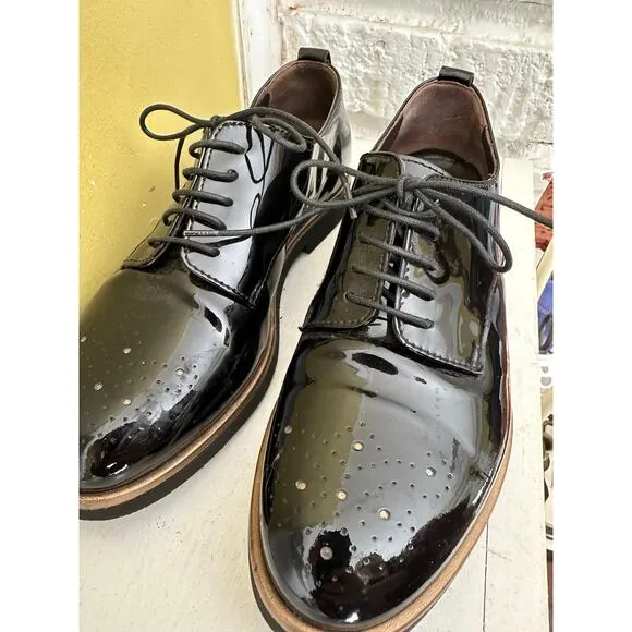 AGL Black Loafers Brogues Shoes Italy Attilio Giusti Leombruni sz 34.5