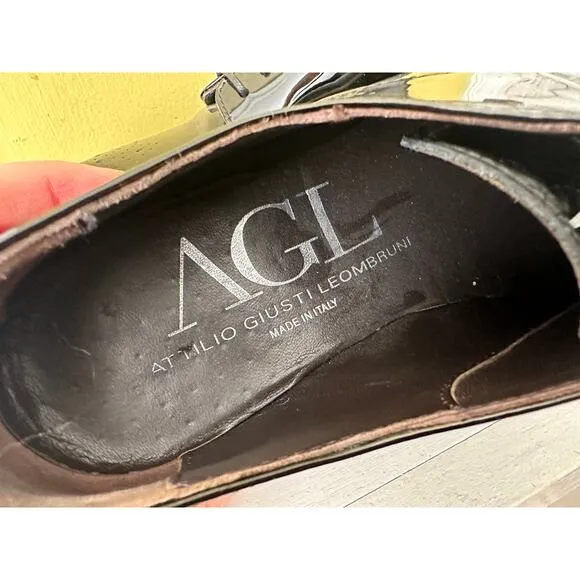 AGL Black Loafers Brogues Shoes Italy Attilio Giusti Leombruni sz 34.5