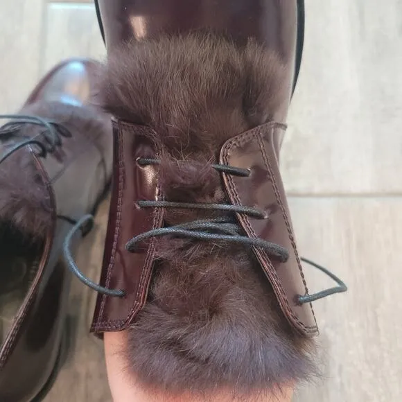 Agl Shoes Attilio Giusti Leombruni Leather Rolo Fur Trim Oxford Heel Pumps EU 38