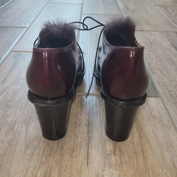 Agl Shoes Attilio Giusti Leombruni Leather Rolo Fur Trim Oxford Heel Pumps EU 38