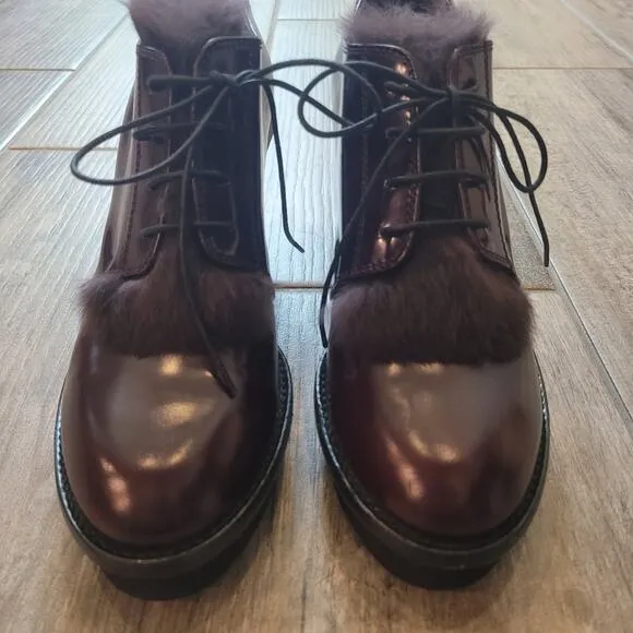 Agl Shoes Attilio Giusti Leombruni Leather Rolo Fur Trim Oxford Heel Pumps EU 38