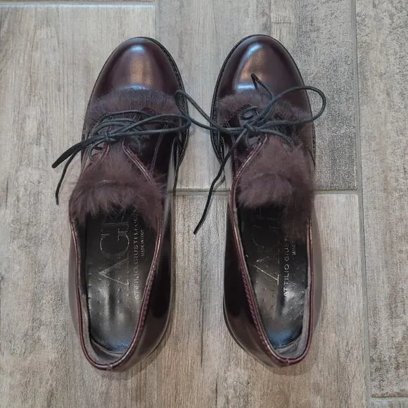 Agl Shoes Attilio Giusti Leombruni Leather Rolo Fur Trim Oxford Heel Pumps EU 38