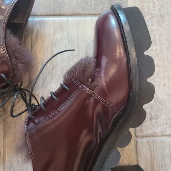 Agl Shoes Attilio Giusti Leombruni Leather Rolo Fur Trim Oxford Heel Pumps EU 38