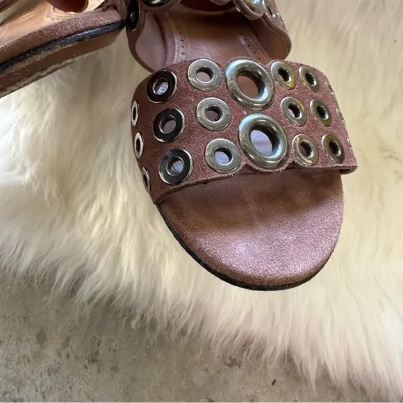Alaia Paris Flats Sandals SZ 5 Brown  Suede Straps Grommets Open Toe Buckle