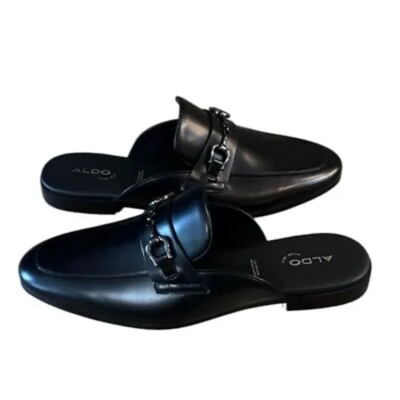 Aldo Glaeron Mens Black Leather Mules Shoes Size 8 Slip On Shoe