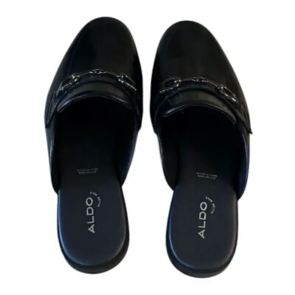 Aldo Glaeron Mens Black Leather Mules Shoes Size 8 Slip On Shoe