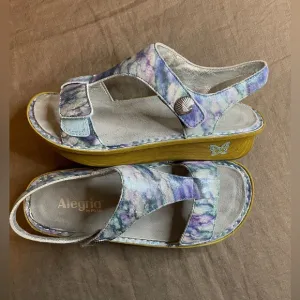 Alegria Kendra Leather Sandals Adjustable T-Straps Mermaid Metallic 8/38 KEN-298