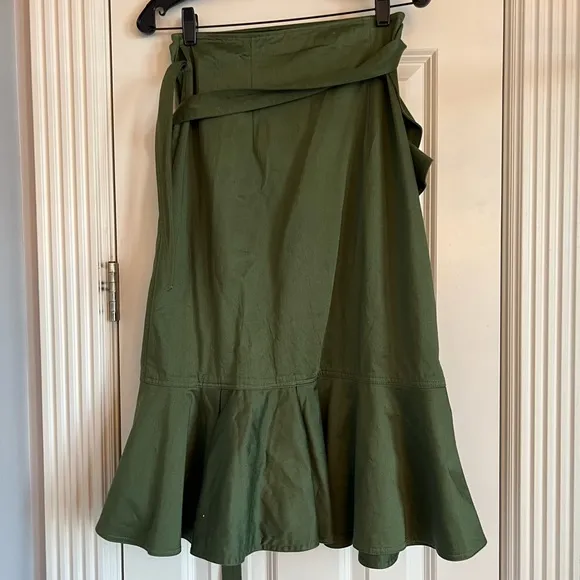 Alexis Cotton Tie-waist Ruffle Midi Skirt -Army Green-Sz 6-Like new- worn once