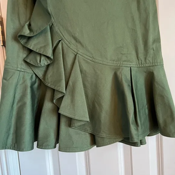 Alexis Cotton Tie-waist Ruffle Midi Skirt -Army Green-Sz 6-Like new- worn once