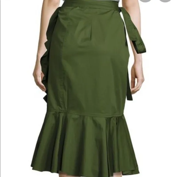 Alexis Cotton Tie-waist Ruffle Midi Skirt -Army Green-Sz 6-Like new- worn once
