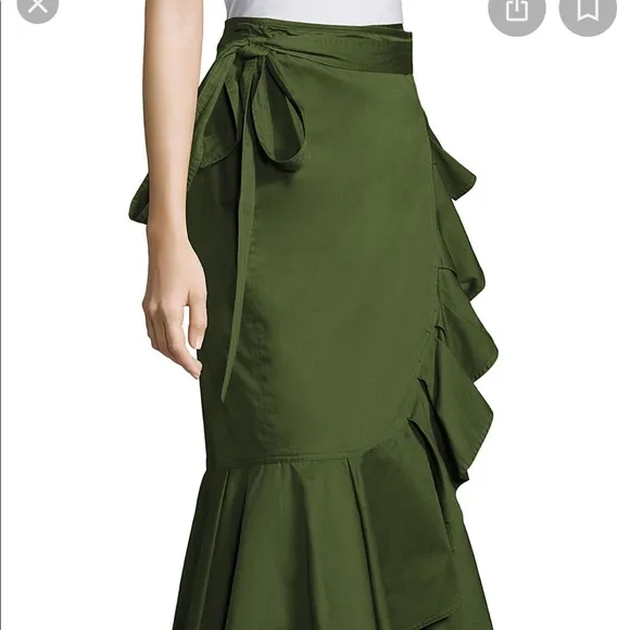 Alexis Cotton Tie-waist Ruffle Midi Skirt -Army Green-Sz 6-Like new- worn once