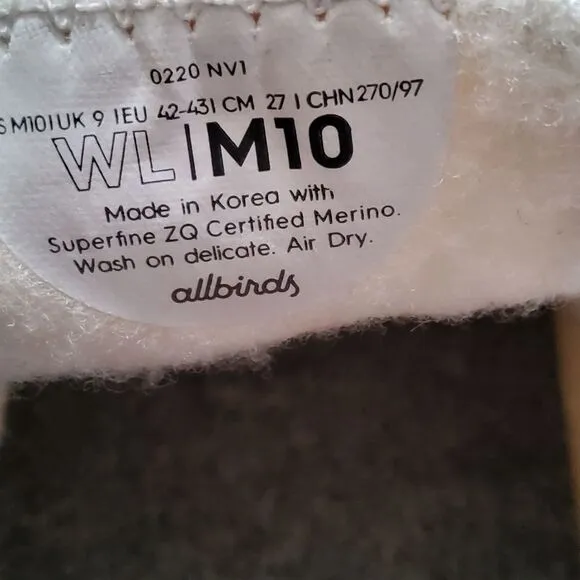 Allbirds Men's WL Wool Lounger Merino Slip On Shoes Size 10 White