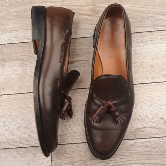 ALLEN‎ EDMONDS Grayson Brown Leather SHELL Sz 10 A Mens Tassel Loafers Shoes