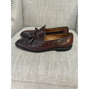 Allen Edmonds Grayson Mens 13 B Leather Tassel Loafers Cognac Brown Dress Shoes