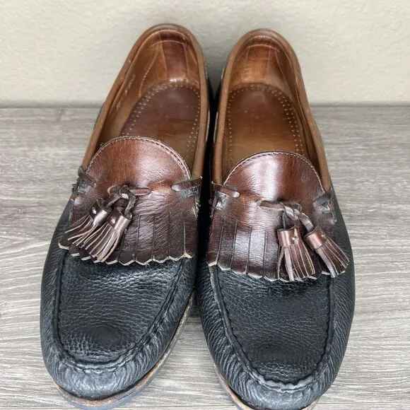 Allen Edmonds Nashua Leather Tassel Loafers Mens 11 D Black Brown Slip On Shoes