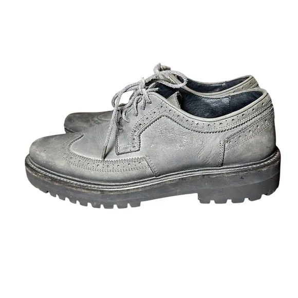 Allsaints Mens Brogue Gray Leather Chunky Wingtip Loafers Lace Up Size 42 US 9.5