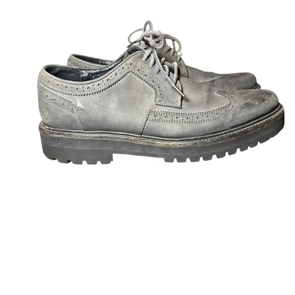 Allsaints Mens Brogue Gray Leather Chunky Wingtip Loafers Lace Up Size 42 US 9.5