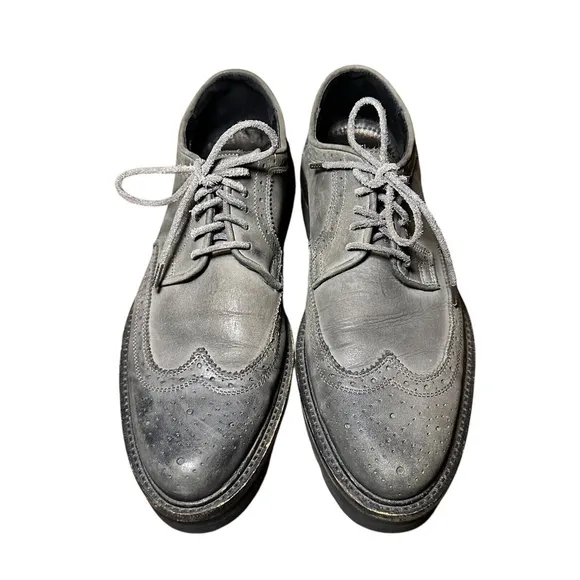 Allsaints Mens Brogue Gray Leather Chunky Wingtip Loafers Lace Up Size 42 US 9.5