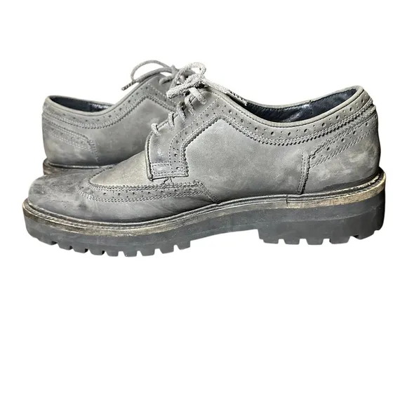 Allsaints Mens Brogue Gray Leather Chunky Wingtip Loafers Lace Up Size 42 US 9.5