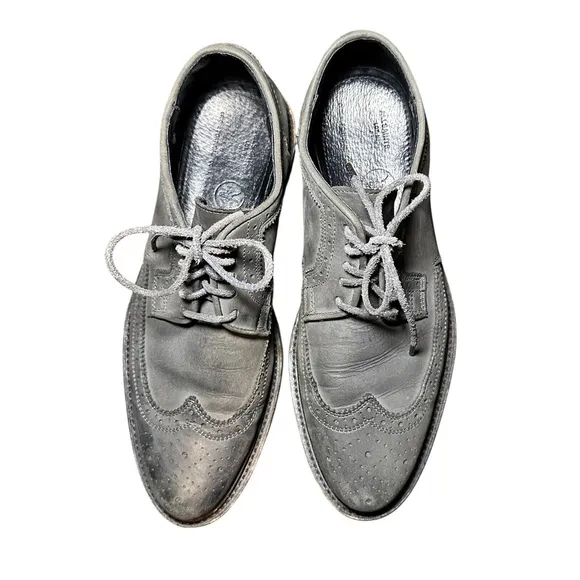 Allsaints Mens Brogue Gray Leather Chunky Wingtip Loafers Lace Up Size 42 US 9.5