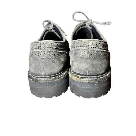 Allsaints Mens Brogue Gray Leather Chunky Wingtip Loafers Lace Up Size 42 US 9.5