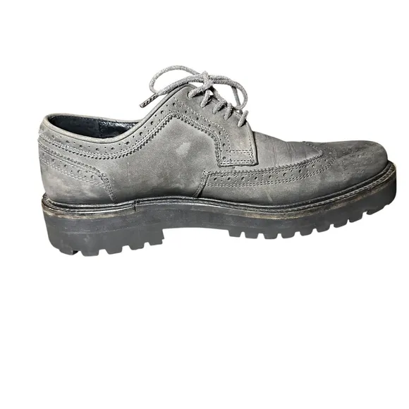 Allsaints Mens Brogue Gray Leather Chunky Wingtip Loafers Lace Up Size 42 US 9.5
