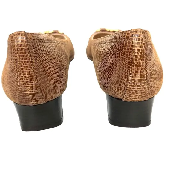 Amalfi by Rangoni Brown Snakeskin Leather Chunky Heel Shoes Made in Italy Women