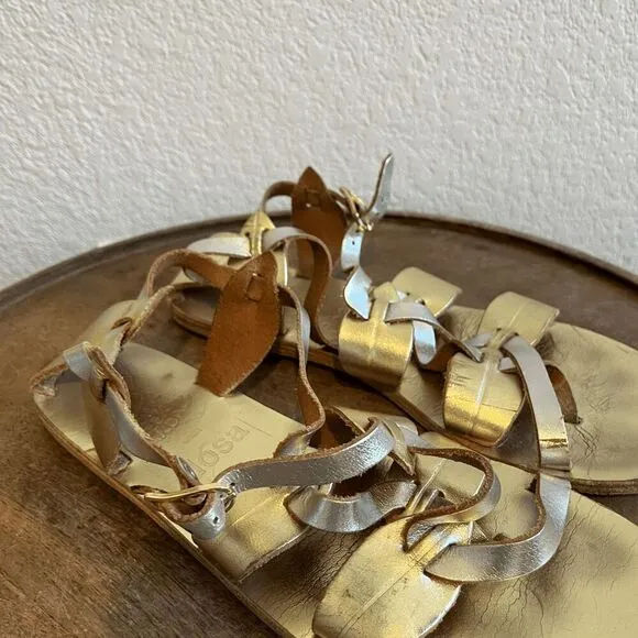 Ancient Greek Sandals Filareskia Low Platinum Gold Sandals Women's Size 39 US 9