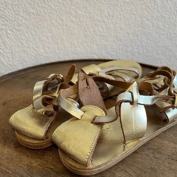 Ancient Greek Sandals Filareskia Low Platinum Gold Sandals Women's Size 39 US 9