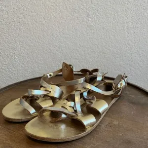 Ancient Greek Sandals Filareskia Low Platinum Gold Sandals Women's Size 39 US 9