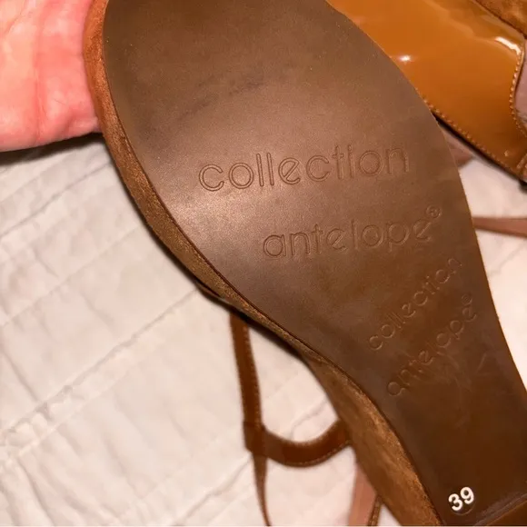 Antelope 595 Tan Wedge Sandals with Classic Leather Straps