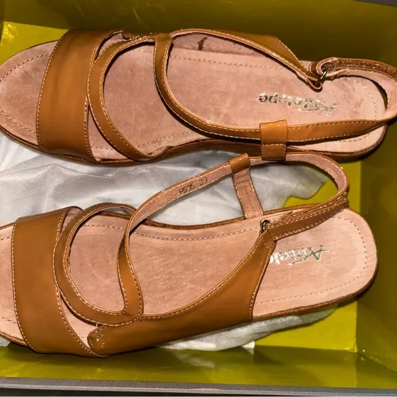 Antelope 595 Tan Wedge Sandals with Classic Leather Straps