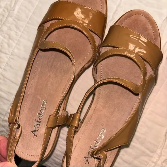 Antelope 595 Tan Wedge Sandals with Classic Leather Straps