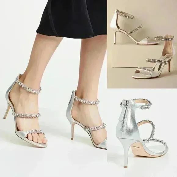 Anthropologie BHLDN Badgley Mischka Yasmine Ankle Strap Sandals Size 7 NWOT $245