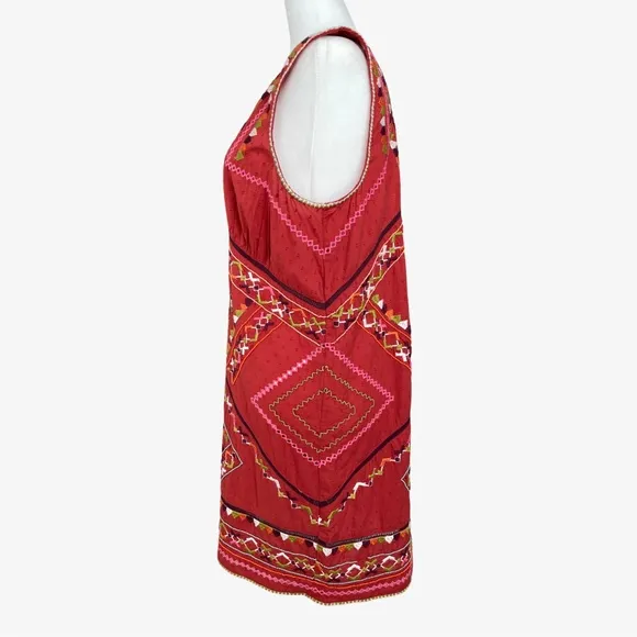 Anthropologie Embroidered Beaded Statement CoverupMini Dress Red Large NWT
