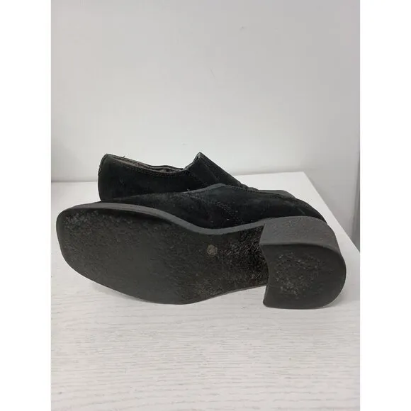 Aquatalia Womens Chunky Block Heel Loafer Shoes Size 7.5 Black Suede Pumps