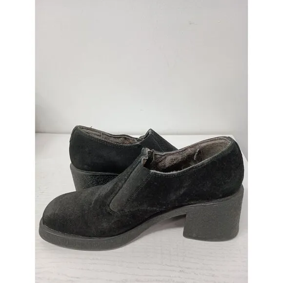 Aquatalia Womens Chunky Block Heel Loafer Shoes Size 7.5 Black Suede Pumps
