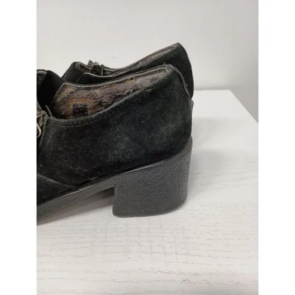 Aquatalia Womens Chunky Block Heel Loafer Shoes Size 7.5 Black Suede Pumps