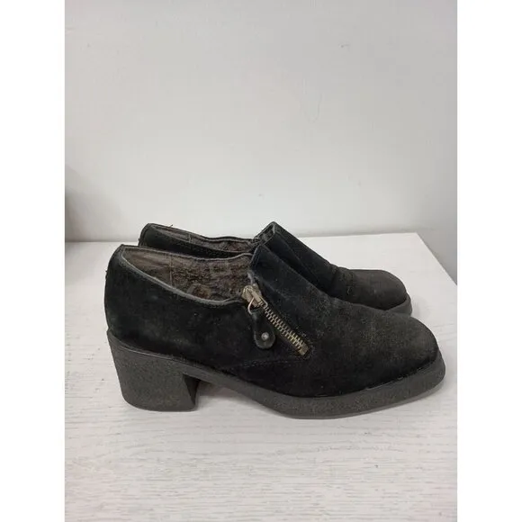 Aquatalia Womens Chunky Block Heel Loafer Shoes Size 7.5 Black Suede Pumps
