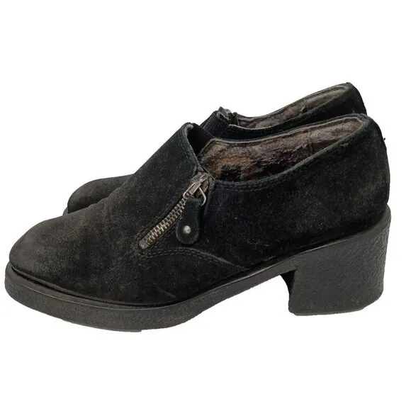 Aquatalia Womens Chunky Block Heel Loafer Shoes Size 7.5 Black Suede Pumps
