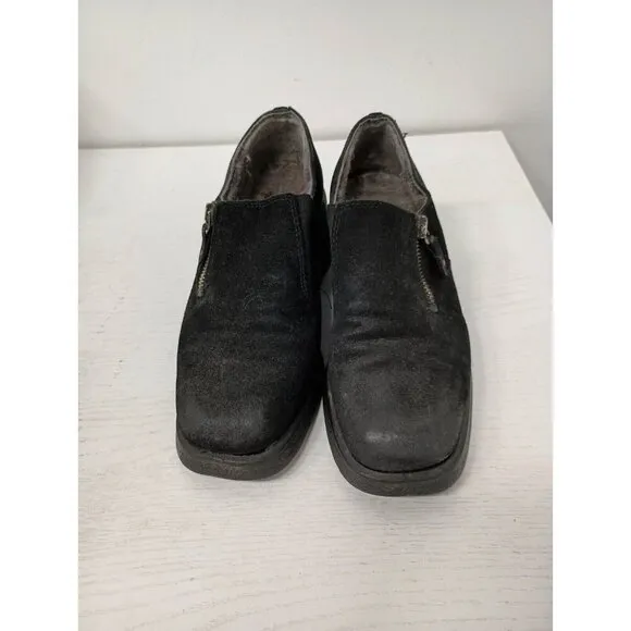 Aquatalia Womens Chunky Block Heel Loafer Shoes Size 7.5 Black Suede Pumps