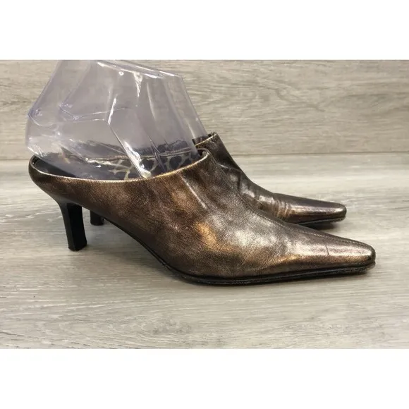 Aquatalia Women's Mule Copper Leather Pointed Toe Casual Slip On Heeled Shoes 7