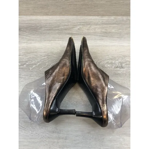 Aquatalia Women's Mule Copper Leather Pointed Toe Casual Slip On Heeled Shoes 7