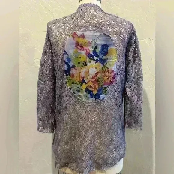 Aratta Silent Journey by Anthropologie Kimono Crotchet with Floral Detail Size M