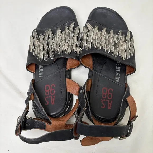 A.S. 98 Chunky Leather Sandals Metal Pewter Embellishments size EU 37 US 6.5/7
