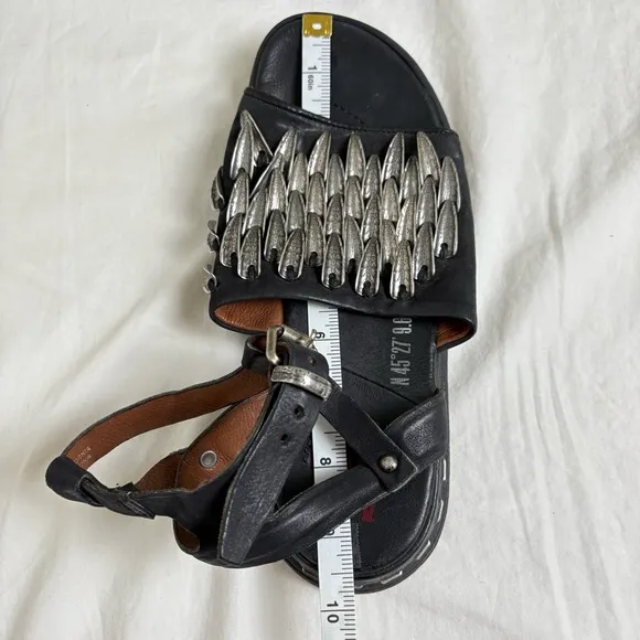 A.S. 98 Chunky Leather Sandals Metal Pewter Embellishments size EU 37 US 6.5/7