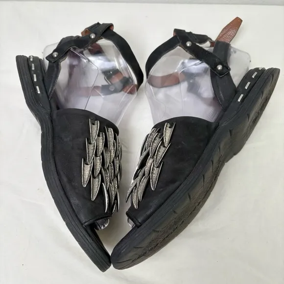 A.S. 98 Chunky Leather Sandals Metal Pewter Embellishments size EU 37 US 6.5/7