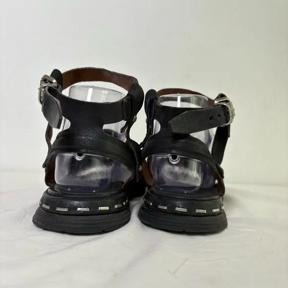 A.S. 98 Chunky Leather Sandals Metal Pewter Embellishments size EU 37 US 6.5/7