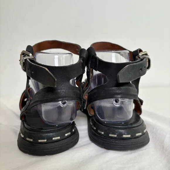 A.S. 98 Chunky Leather Sandals Metal Pewter Embellishments size EU 37 US 6.5/7