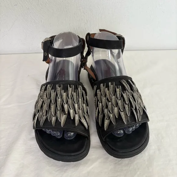 A.S. 98 Chunky Leather Sandals Metal Pewter Embellishments size EU 37 US 6.5/7